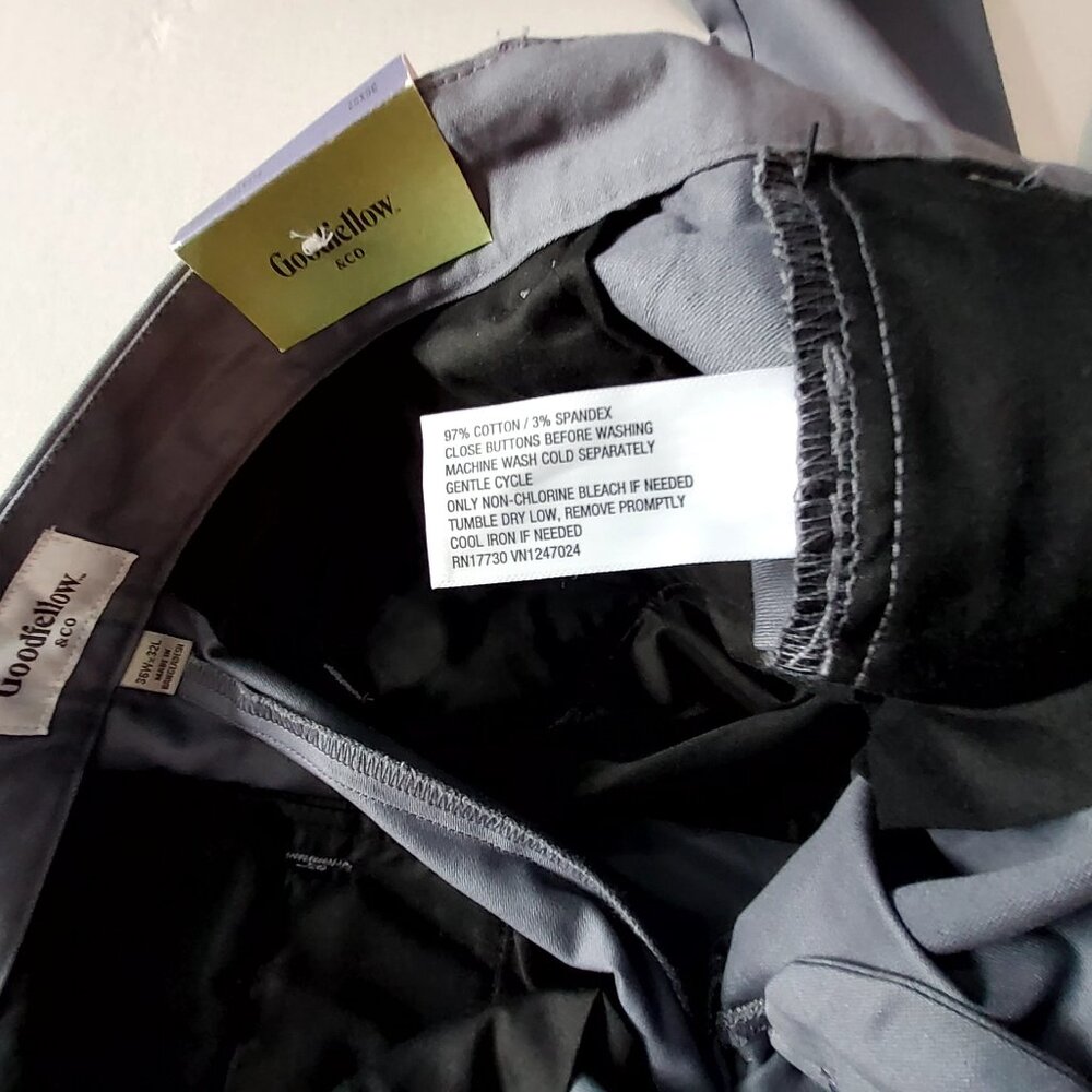 Good Fellow Pleated Trouser Mens Cotton Stretch Slim Tapered Leg Chinos W36 L32 - Picture 10 of 12